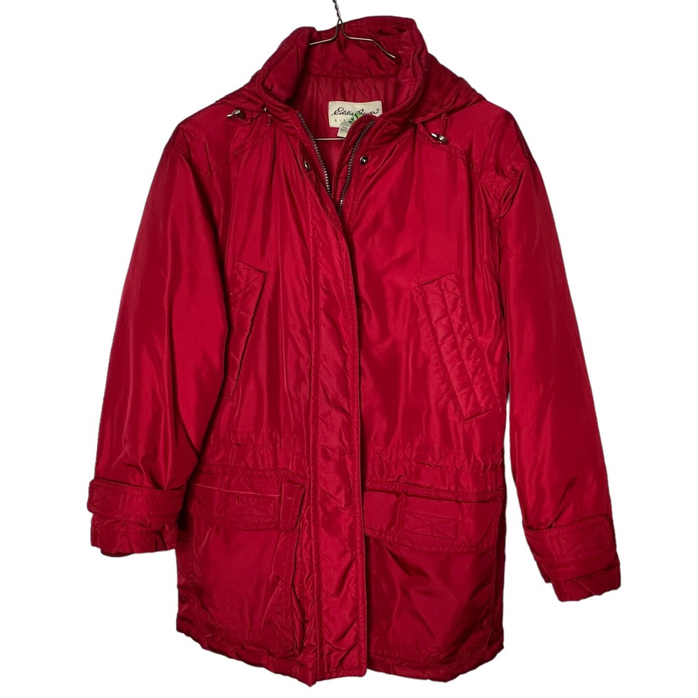 Vintage Eddie Bauer Goose Down‎ Coat  Womens M Red Hooded Puffer Jacket